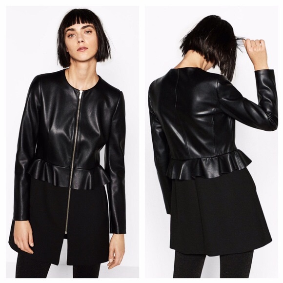 Zara Contrast Leather Effect Frock Coat Small - Picture 3 of 4